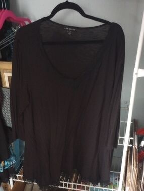 Lane Bryant Black Scoop Neck Long Sleeve Top with Lace Trim
